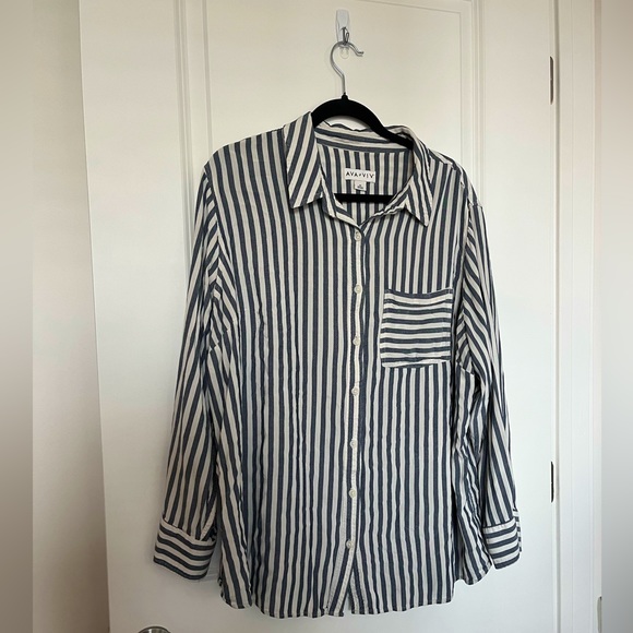 3X Ava & Viv Blue & White Striped Button-Down - Picture 1 of 4